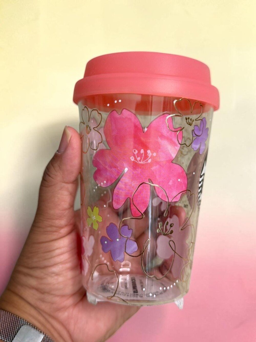 Starbucks Japan 2024 Sakura Floral Heat-Resistant Glass Travel Mug w/ Lid 12 oz - Picture 6 of 11